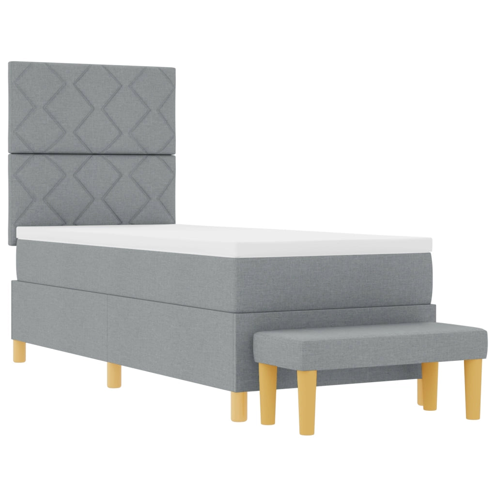 Letto Box Spring con Materasso e Panchina Grigio Chiaro 80x200 cm Tessuto