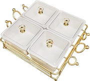 Scaletta ceramica con tavola di servizio in metallo - scodelle per antipasti frutta dolci spezie - feste di compleanno ricorrenze vacanze - bianco galline