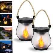 2 Pezzi - Lampione di Giardino Retro con Fiamma Ballerina - Impermeabile - Doppia Ricarica - Per Giardino e Terrazza - Illuminazione Esterna - Illuminazione Terrazza Luce Calda Bianca - Camping e Illuminazione di Emergenza