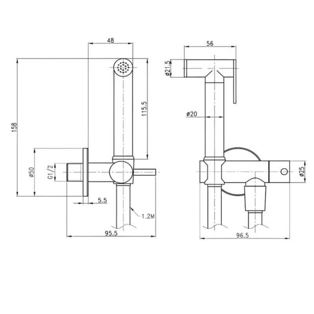 Idroscopino wc doccetta ottone portatile shutoff monogetto con leva ogomondo kit *** finitura- nero tondo, confezione 1