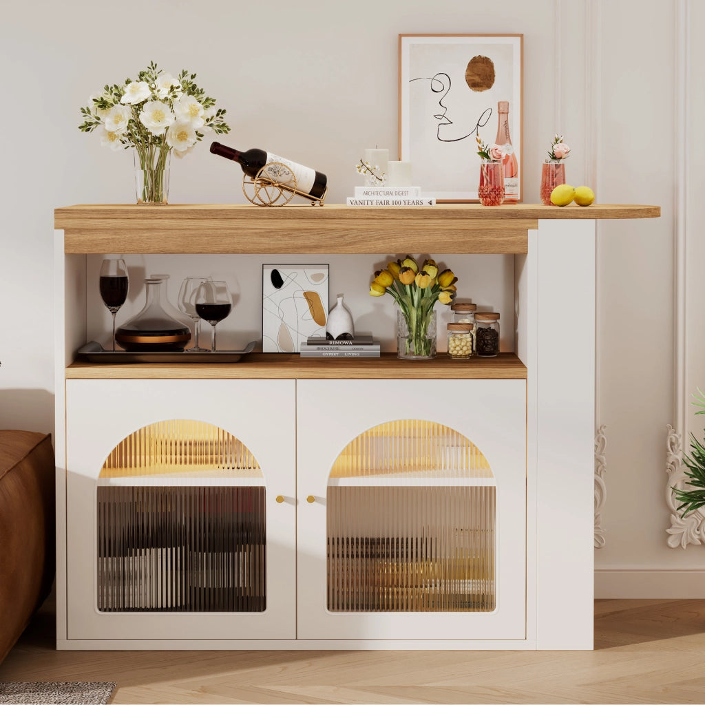 TAVOLO BAR Allungabile 138-193x39x105 cm Bianco MDF con LED e rotazione 360°