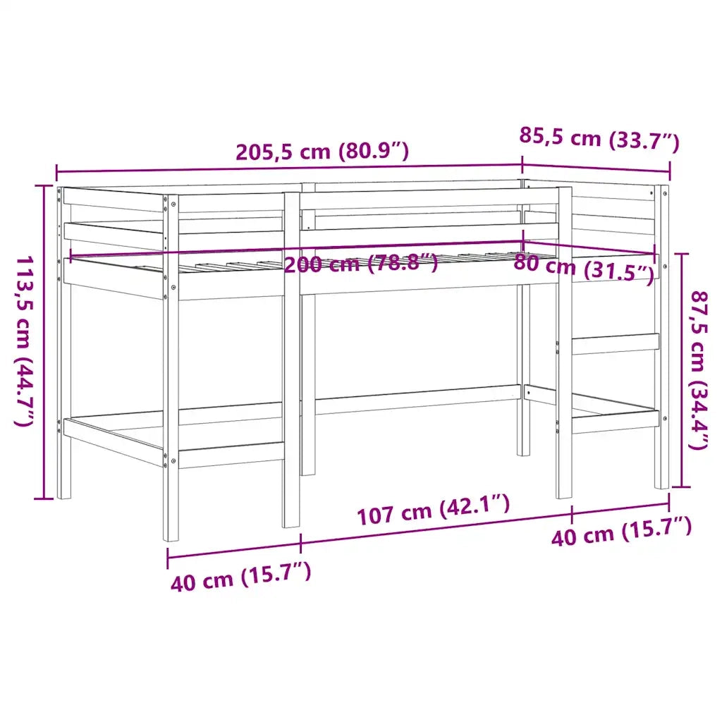 vidaXL Letto Soppalco con Scala Bambini Marrone 80x200cm Massello Pino