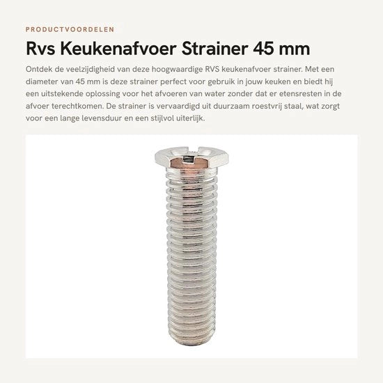 Zeef per Gootsteen in Acciaio Inossidabile 45 mm - Zeef per Gootsteenzifone - Zeef per Filtro di Scarico - Zeef a Viti - Leggero - Peso Netto 1 pz - Zeef per Gootsteenzifone
