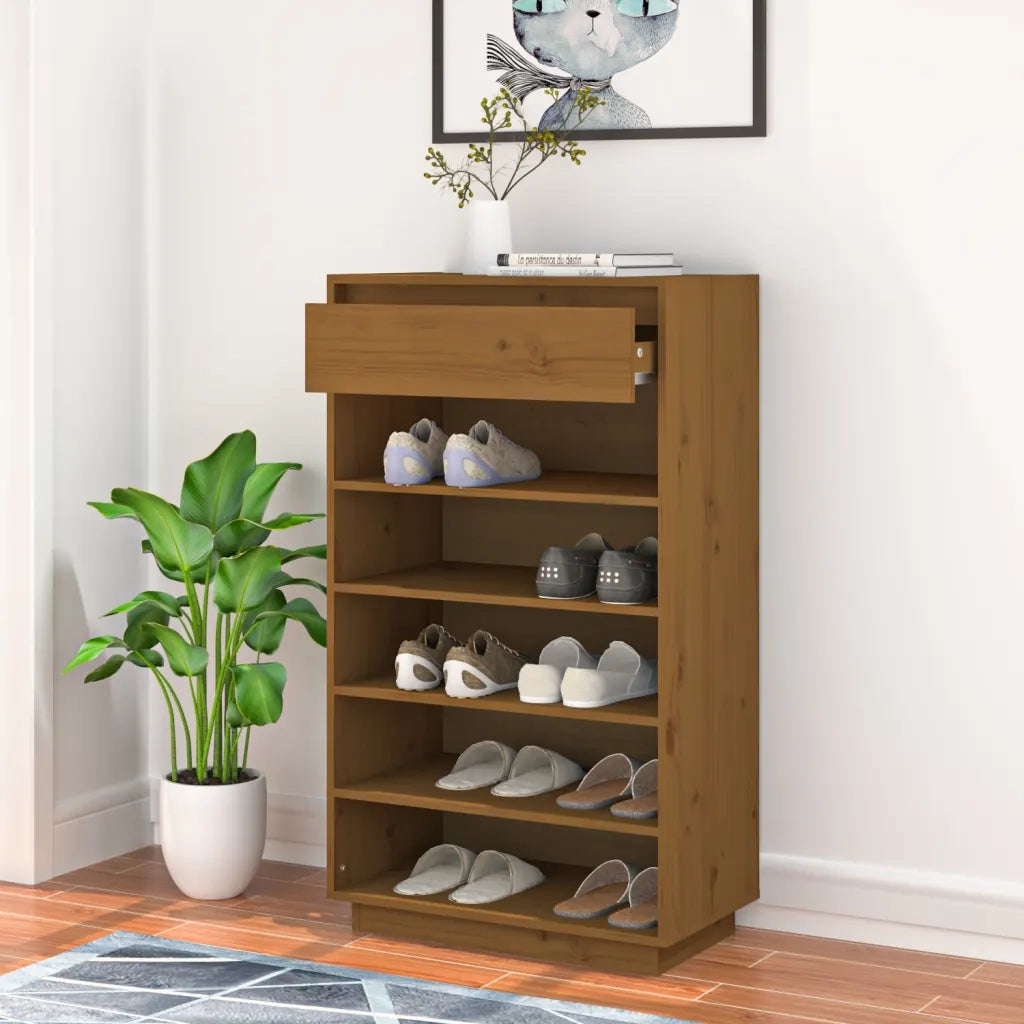 Scarpiera Marrone Ambra 60x34x105 cm in Legno Massello di Pino 813553