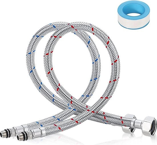 Slang flessibile in acciaio inossidabile 3/8 - 80 cm - nastro PTFE - rubinetti per cucina e bagno