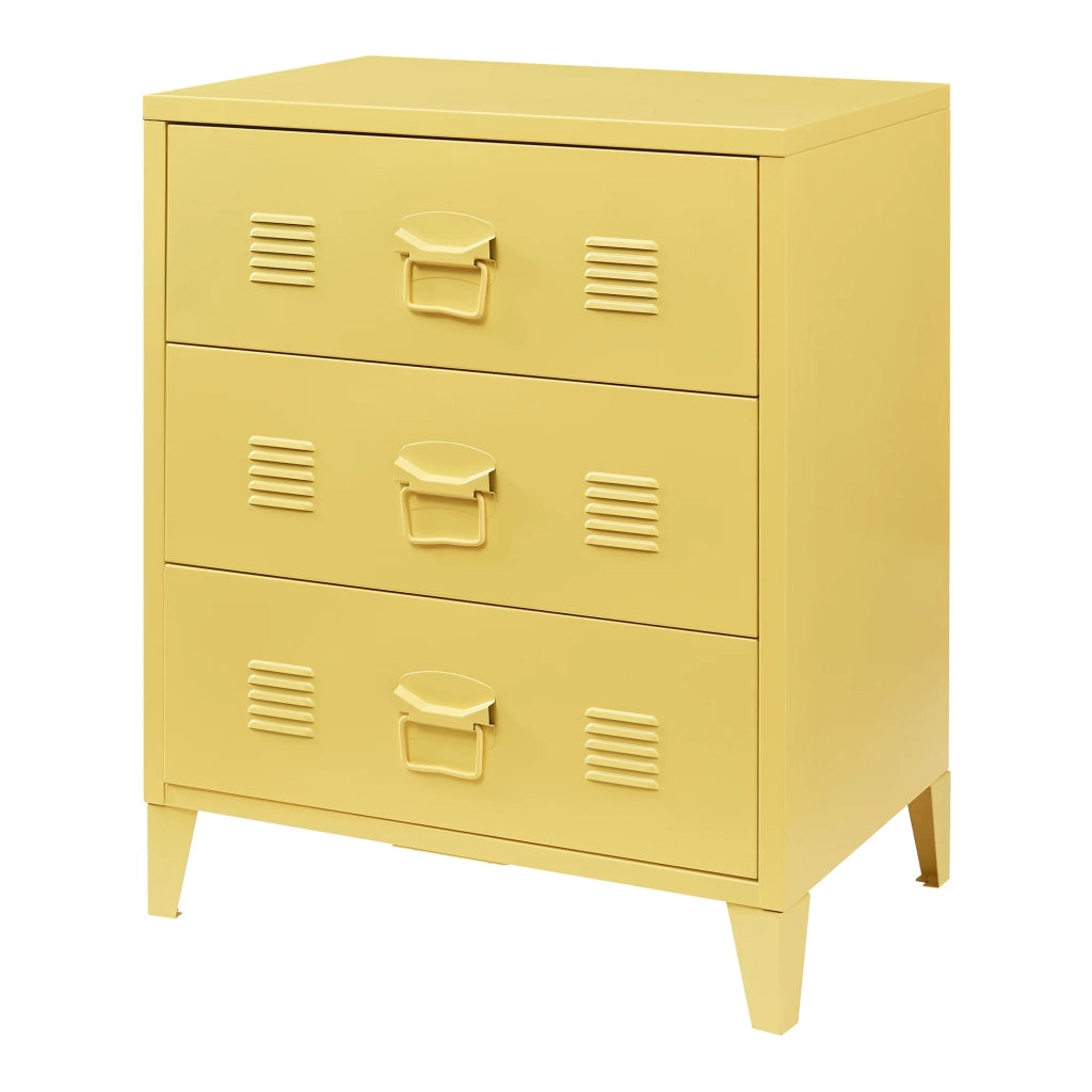 Pratica cassettiera/mobile contenitore in metallo per ingresso soggiorno o camera da letto con 3 cassetti acciaio 72 x 60 x 40 cm giallo 03_0009303