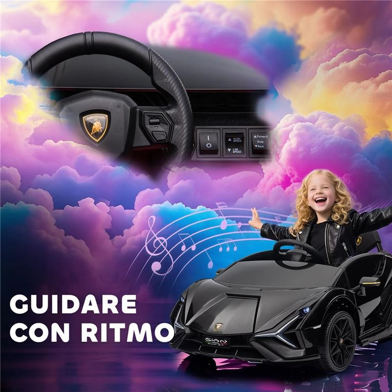 MACCHINA ELETTRICA PER BAMBINI 3-5 ANNI LAMBORGHINI 12V CON TELECOMANDO E VELOCITÀ 3-5KM/H, NERO