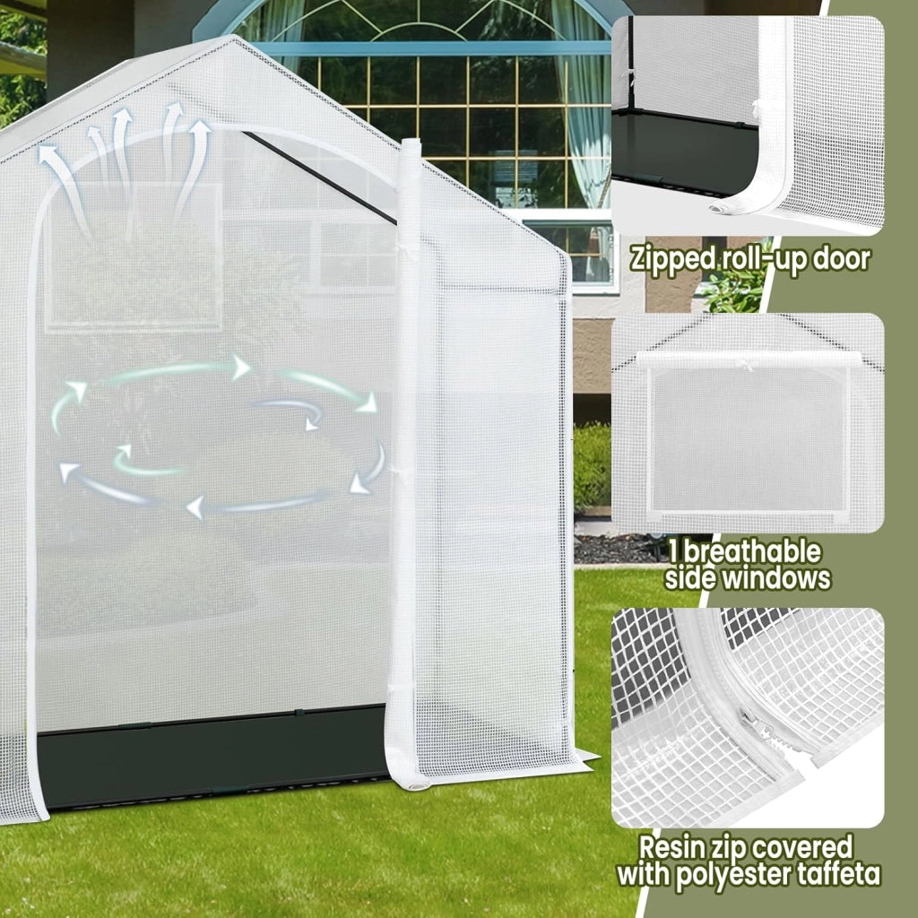 Serra da Giardino con Porte Avvolgibili, Serra da Balcone con Base in tessuto PE nero, Telo per Serra in Rete PE 140g/m2, Serra per Piante Impermeabile, 4 Picchetti, 200x80x200cm, Bianco