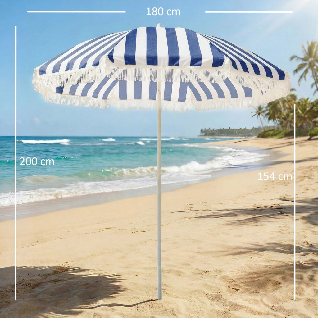 Ombrellone da Giardino con Frangia ¨C Zephmum ¨C Blu e Bianco ?180 cm