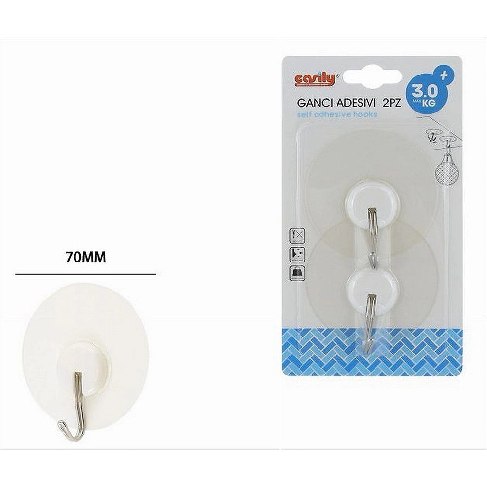 Trade Shop - Set 2 Pz Ganci Appendini Adesivi A Parete Casa Bagno Cucina Gancio Acciaio 87363 -