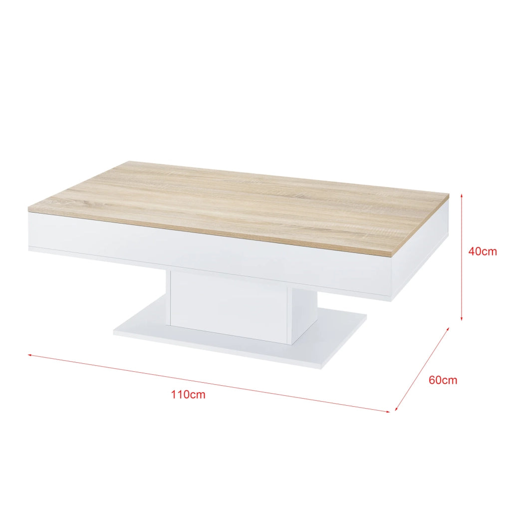 Tavolino con 2 vani portaoggetti 110 cm effetto rovere bianco 03_0006148
