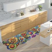 Tappeto Cucina Gomma Pvc Stampa HD Mosaico Floreale Girasole Antimacchia Lavabile 50x180 cm