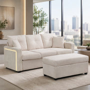 DIVANO Angolare LED con pouf 98x51 cm Beige in tessuto cord
