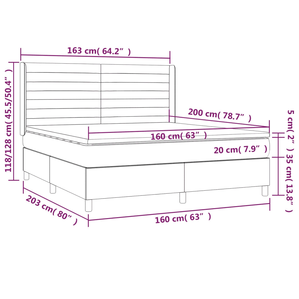 Letto a Molle Materasso e LED Marrone Scuro 160x200 cm Tessuto 3138968