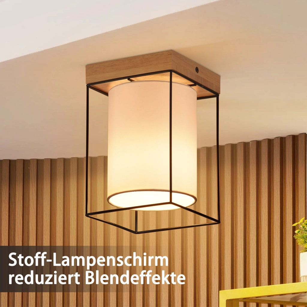 ZMH Lampada da soffitto vintage 1 fiamma E14 paralume tessuto industriale per soggiorno