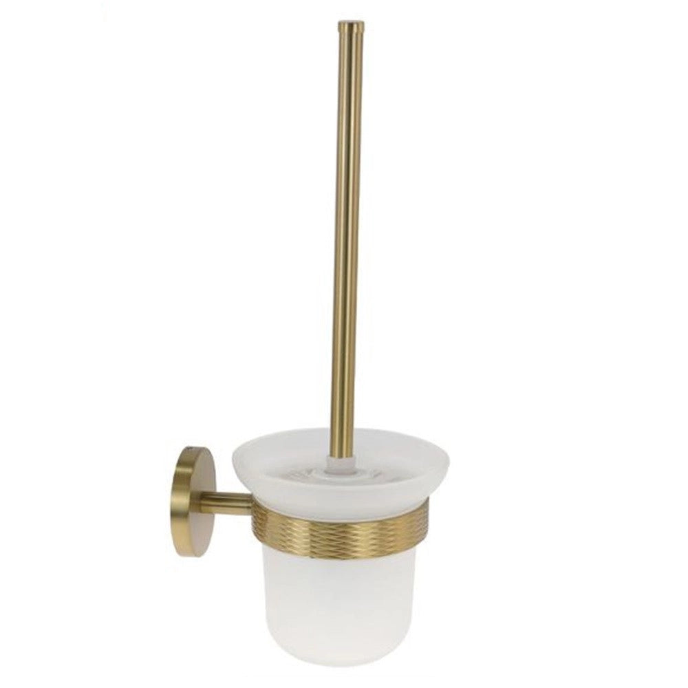 Trade Shop - Porta Scopino Per Wc In Acciaio Oro Con Bicchiere Vetro Satinato Accessorio Bagno 87935 -