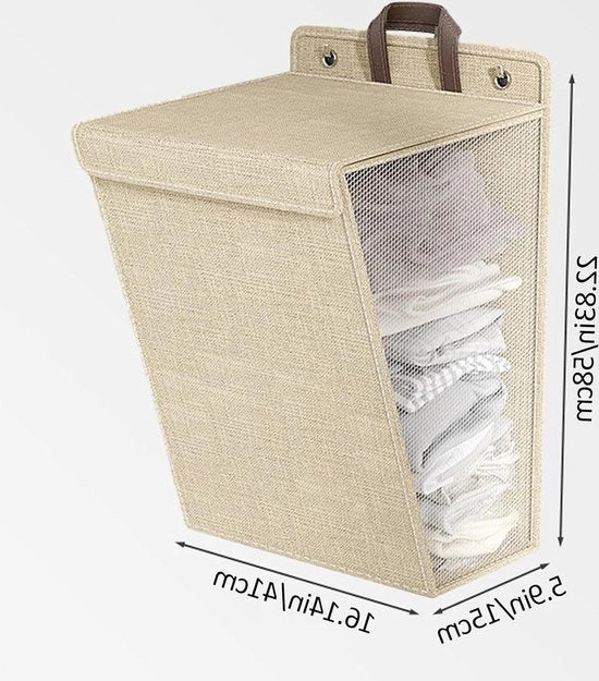 Wasmannino opvolutilegibile 60 litri con coperchio e maniglie - Wasmannino appeso - Design a rete - Wasmannino ademirante organizzatore - 2 pezzi beige