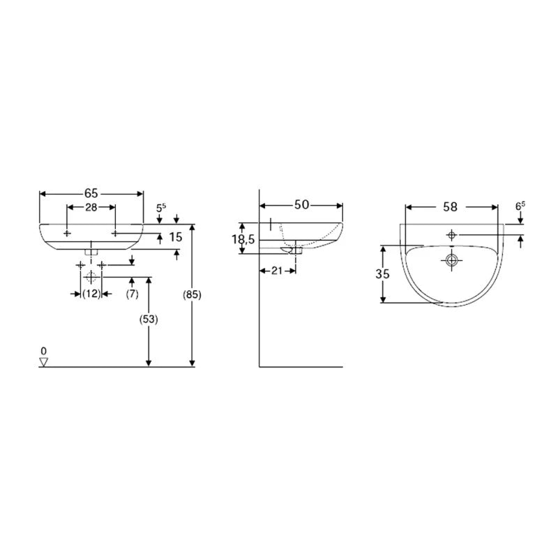 Lavabo L65 cm in ceramica con troppopieno - Serie Selnova