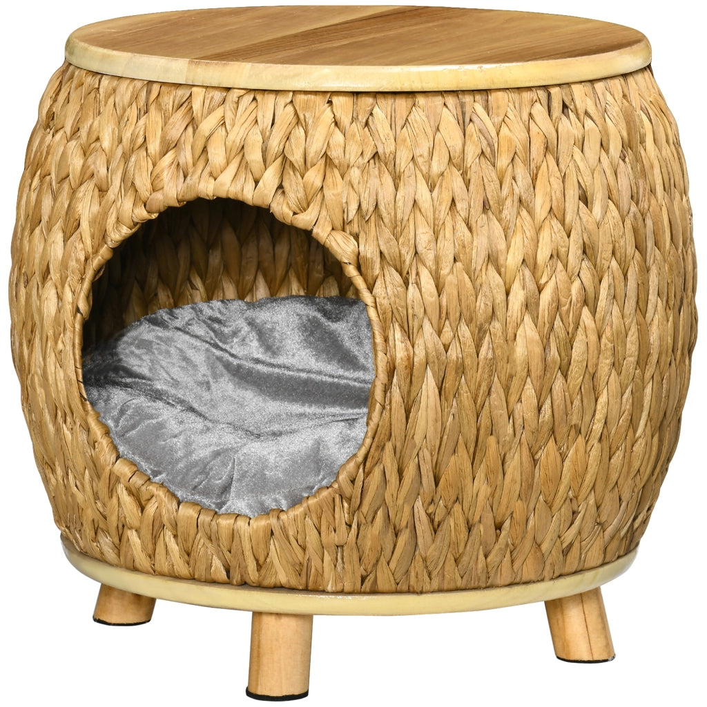 Casetta per Gatti in Erba di Giacinto d'Acqua ¨C Minimal ¨C 44x43x42 cm Colore Marrone Chiaro, Legno Naturale, Grigio