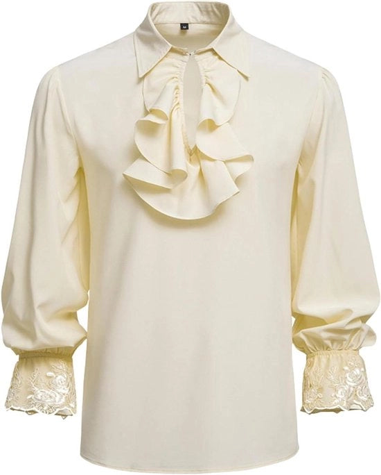 Pirata renascentista uomo camicia gotica steampunk - camicia lunga beige con maniche lunghe - taglia XL - capo di abbigliamento con disegno fiore di loto
