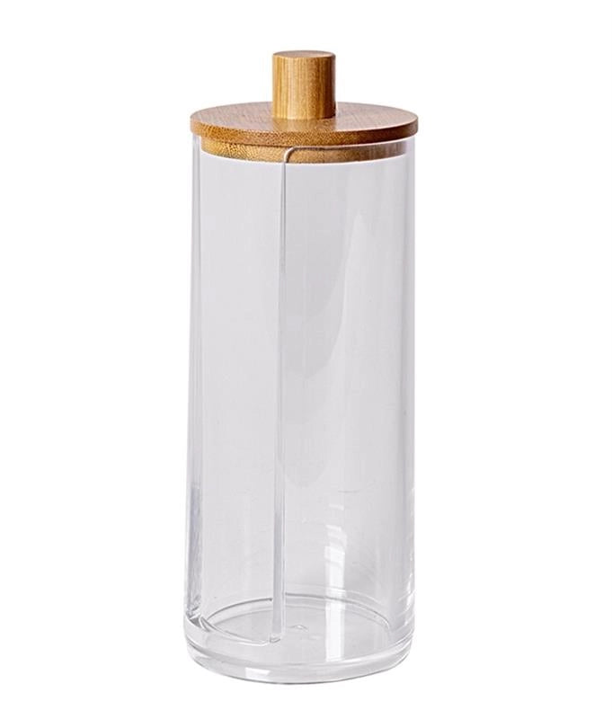 MA MAISON DISPENSER PER DISCHETTI IN PLASTICA CON TAPPO IN LEGNO 7X18H CM E COMODA APERTURA CENTRALE