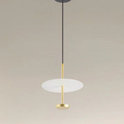 Trade Shop - Lampadario A Sospensione Luce 6500k Led 12w Disco Paralume Piatto Bianco Oro Tondo 33146 -