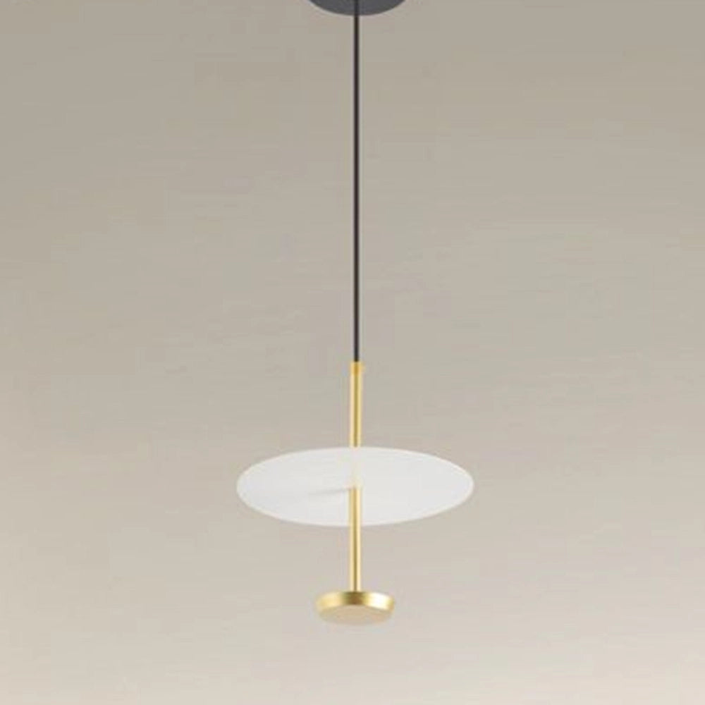 Trade Shop - Lampadario A Sospensione Luce 6500k Led 12w Disco Paralume Piatto Bianco Oro Tondo 33146 -