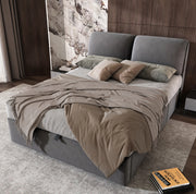 Letto imbottito 140x190 cm in velluto grigio con contenitore; 3 cassetti e testiera regolabile