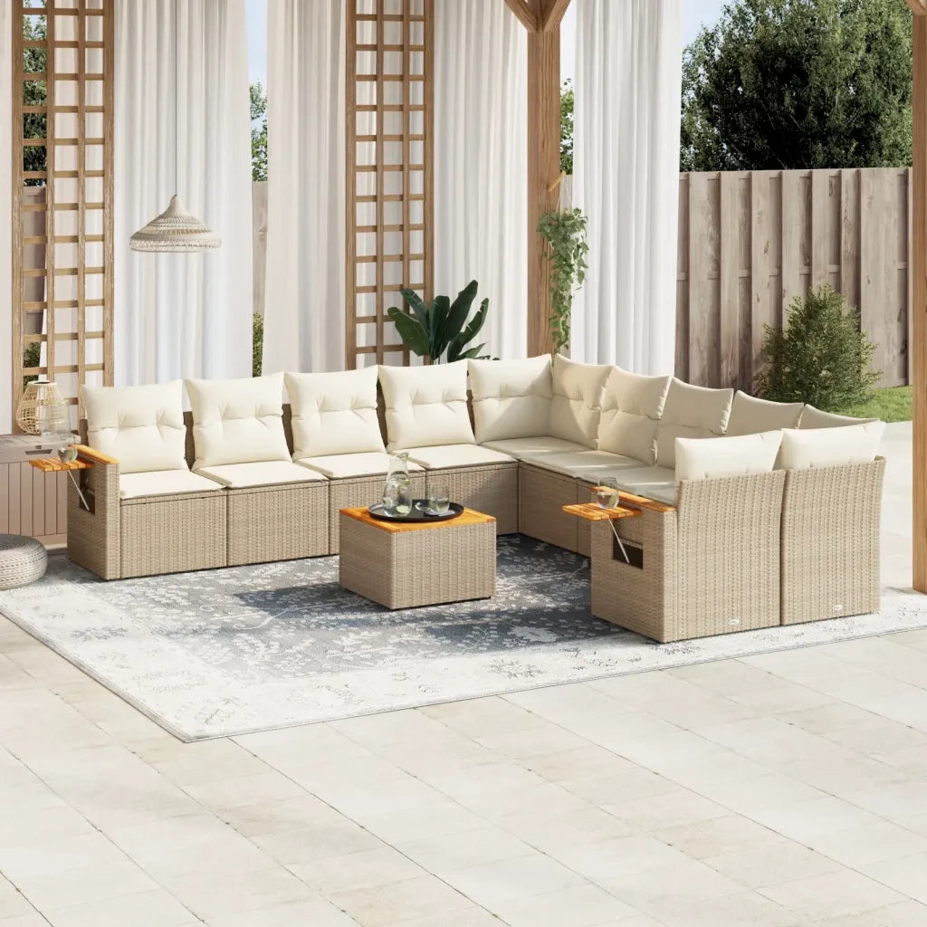Set Divani da Giardino 11 pz con Cuscini Beige in Polyrattan 3259601