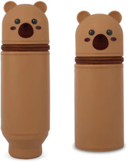 Etui 2-in-1 di silicone morbido, supporto per pennarelli in stile cartoon per ragazze e adolescenti (marrone)