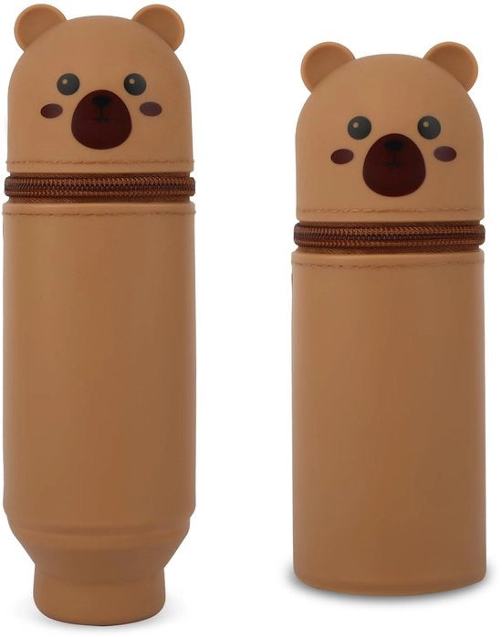 Etui 2-in-1 di silicone morbido, supporto per pennarelli in stile cartoon per ragazze e adolescenti (marrone)