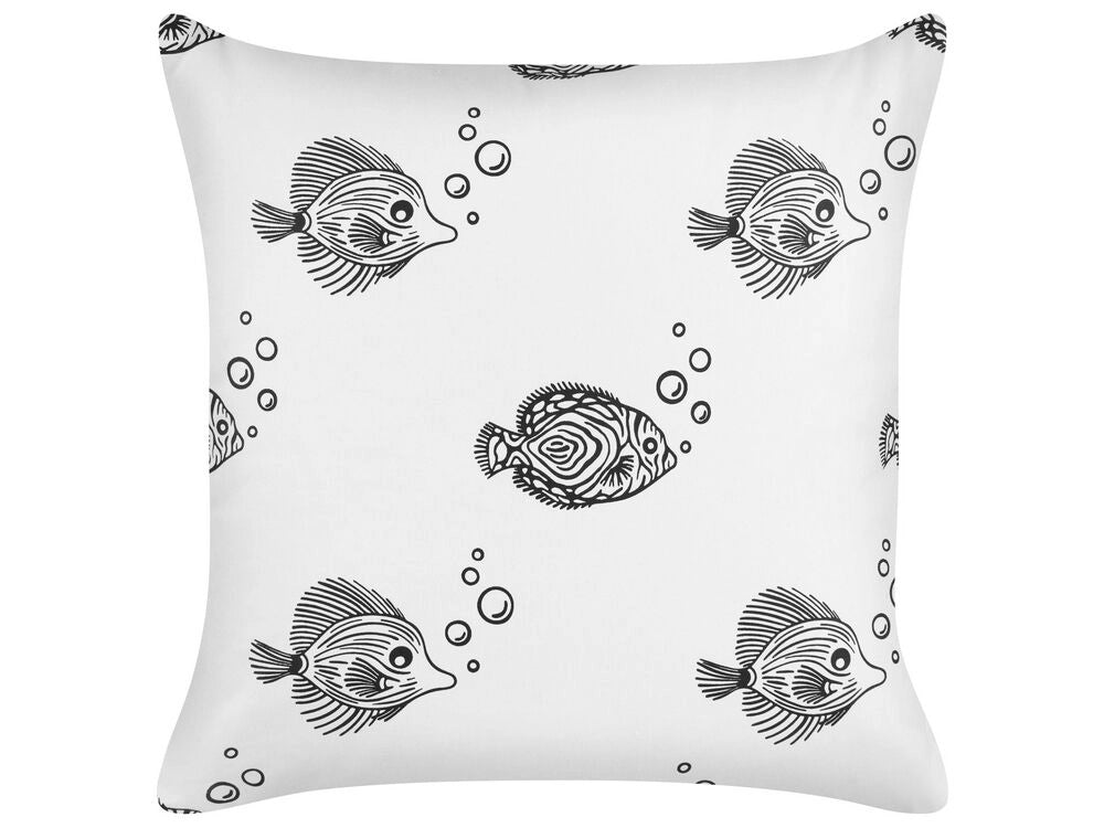 Set di 2 cuscini in cotone bianco sfoderabili con motivo a pesci 45 x 45 cm per bambini cameretta