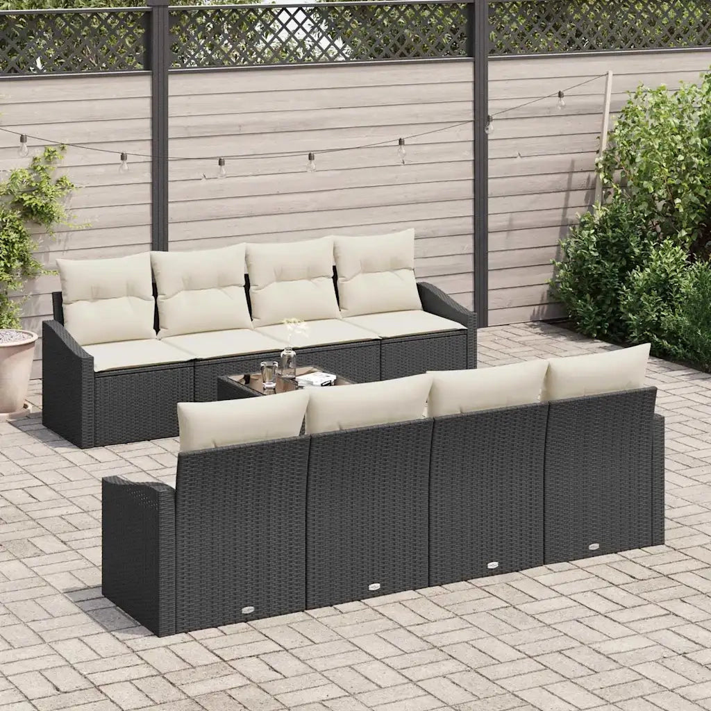 Set di divani con cuscino 7 pcs Nero e Crema polyrattan 3355316