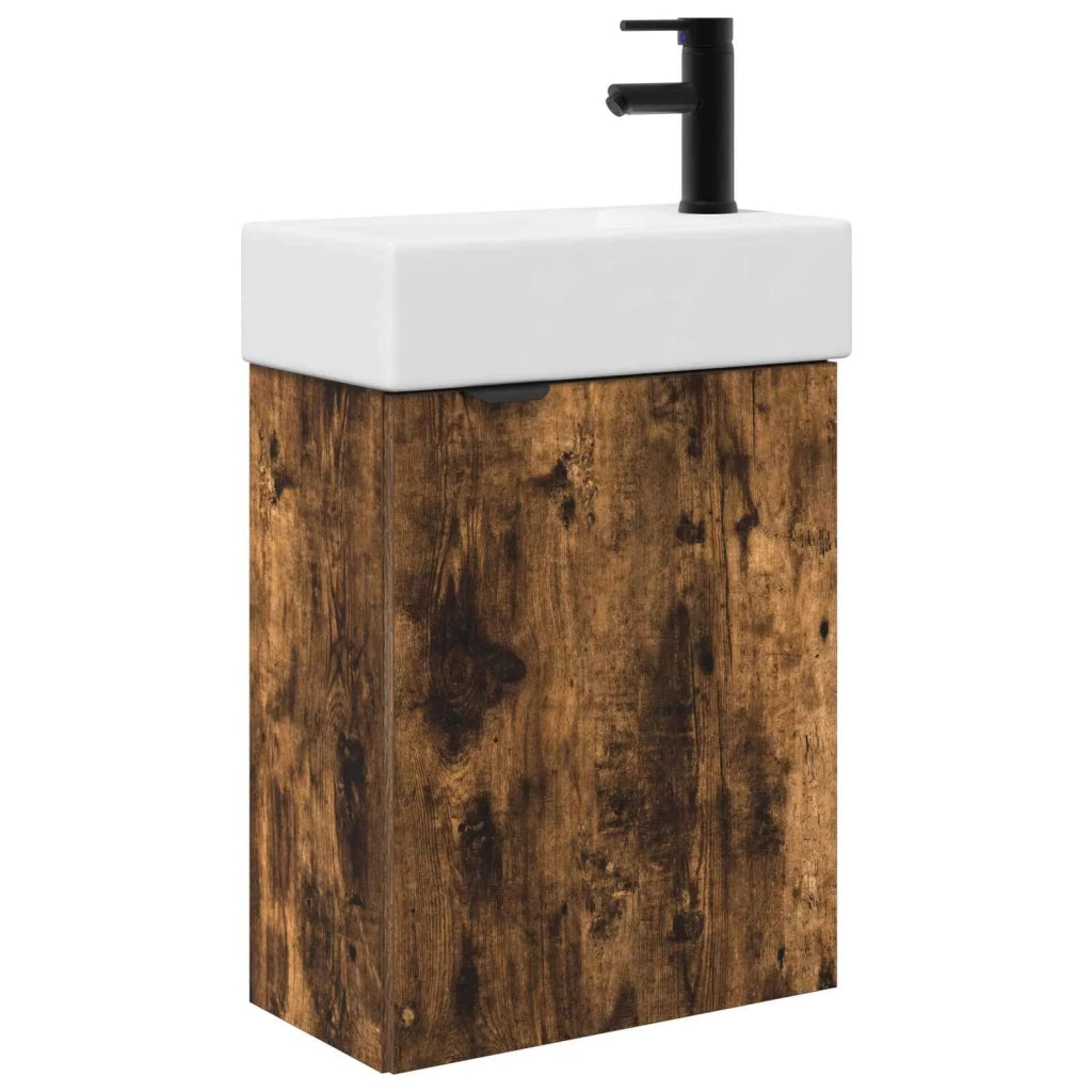 Mobile bagno con rubinetto Rovere Fumo 45,5 x 22,5 x 84 cm 889437