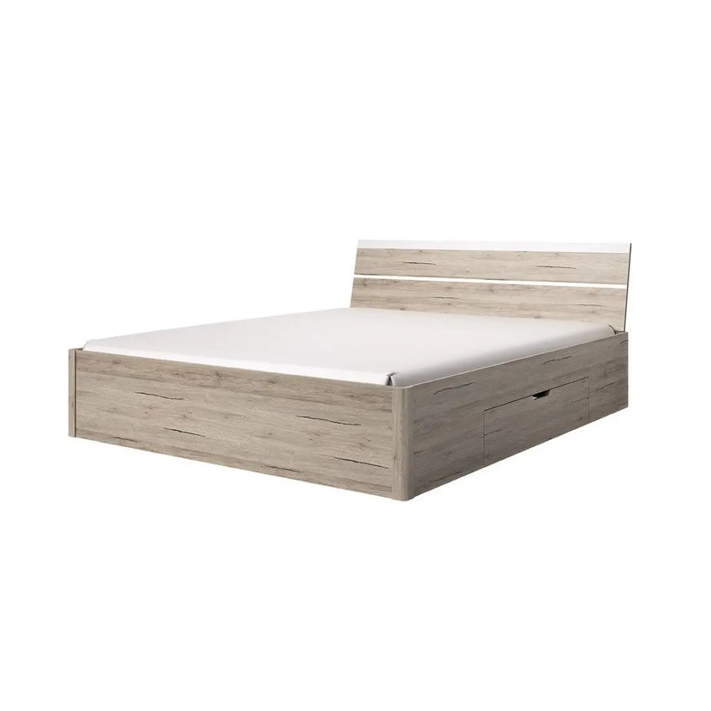 Letto matrimoniale 180x200 con cassetti integrati - Collezione EOS. Colore rovere chiaro e bianco
