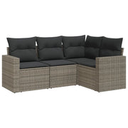 Set Divani da Giardino 4 pz | Set Salotto da Giardino con Cuscini in Polyrattan Grigio