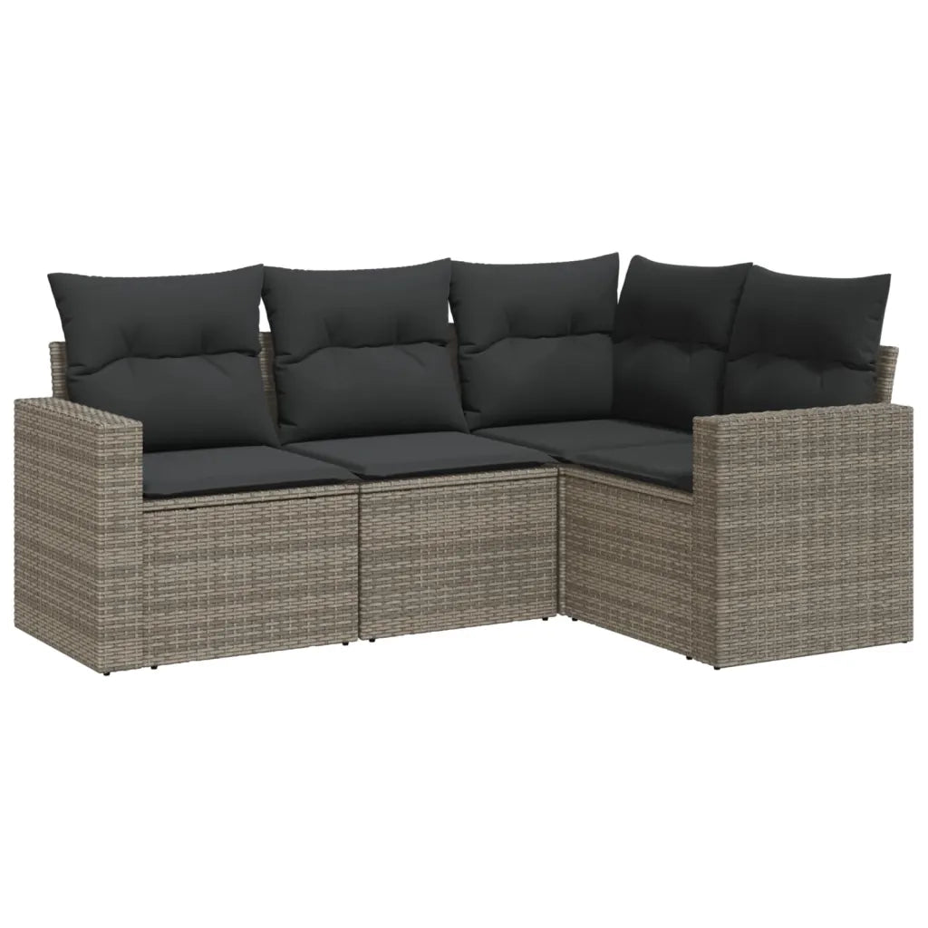 Set Divani da Giardino 4 pz | Set Salotto da Giardino con Cuscini in Polyrattan Grigio