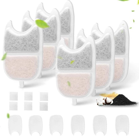 Filtro per fonte di acqua per gatti, 6 filtri a carbone attivo e 12 filtri di sostituzione a spugna, con resine a scambio ionico e carbone attivo per fonte di acqua per gatti da 4L con sensore di movimento (YPD-C004)