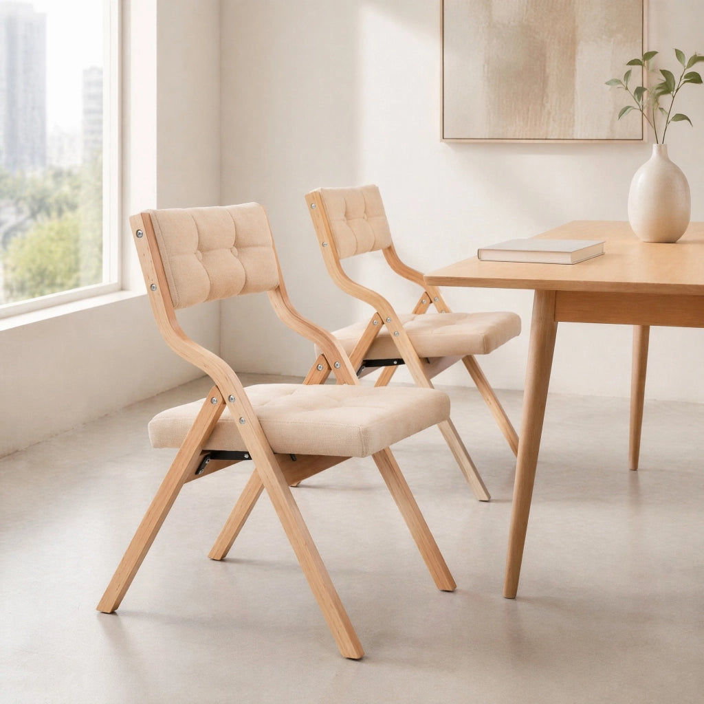 SEDIA Pieghevole imbottita in legno cachi Set da 2 pezzi