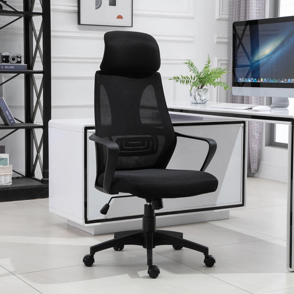 Sedia da Ufficio con Braccioli Poggiatesta Funzione Basculante Nero ¨C Xylo ¨C 64x55x116-126 cm