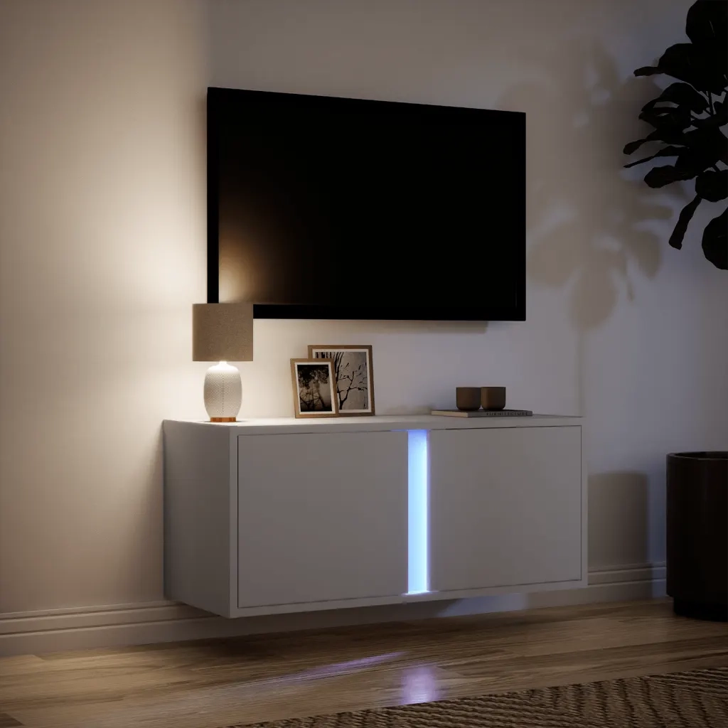 Mobile TV a Parete con Luci LED Bianco 80x31x35 cm