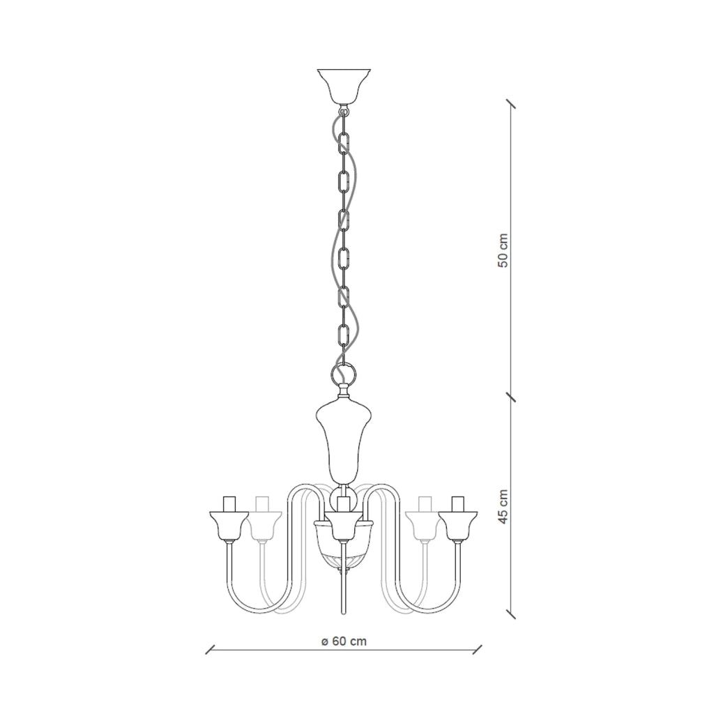 Lampadario Classico Sanremo Metallo E Ceramica Bianco Filo Blu 5 Luci E14