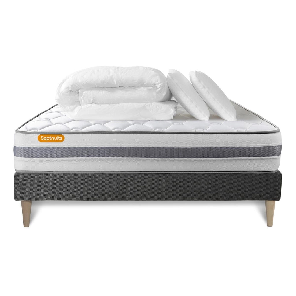 Pacchetto letto completo - Materasso 200x200cm + Box spring con doghe (kit) + 2 cuscini + Piumino - Molla Memo