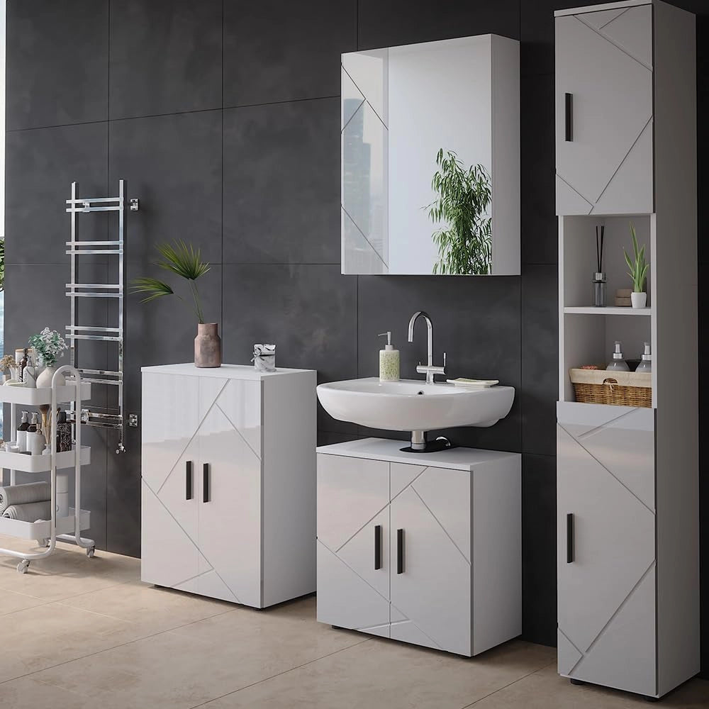 Mobile a specchio per il bagno Irma, Bianco lucido, 60 x 75 cm