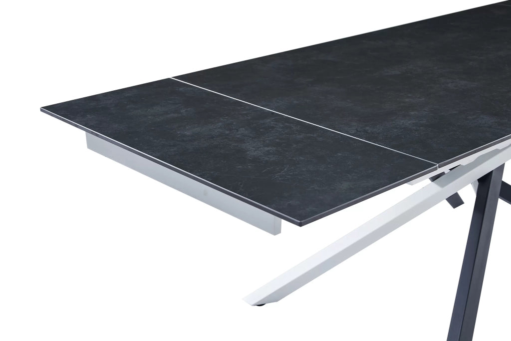 Mobili 2g - tavolo moderno allungabile piano pietra grigio scuro 160x90x78 - Mobili 2G