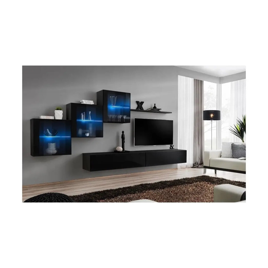 Set di mobili da salotto SWITCH XX design, colore nero lucido.