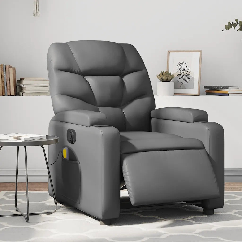 Poltrona Massaggiante | Sedia Relax Elettrica Reclinabile Grigio Similpelle