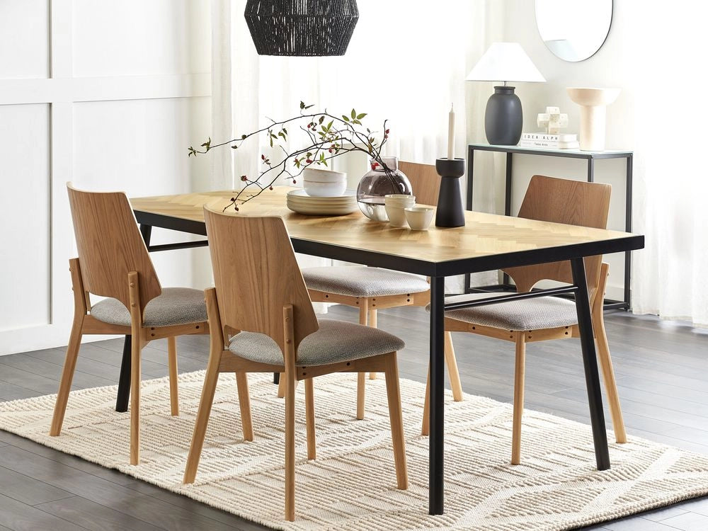 Tavolo da pranzo in legno di frassino chiaro con legno di gomma MDF nero 180 x 90 cm Rettangolare per 6 persone Sala da pranzo tradizionale