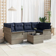 Set Divano da Giardino 7 pcs Grigio e Blu Navy polyrattan