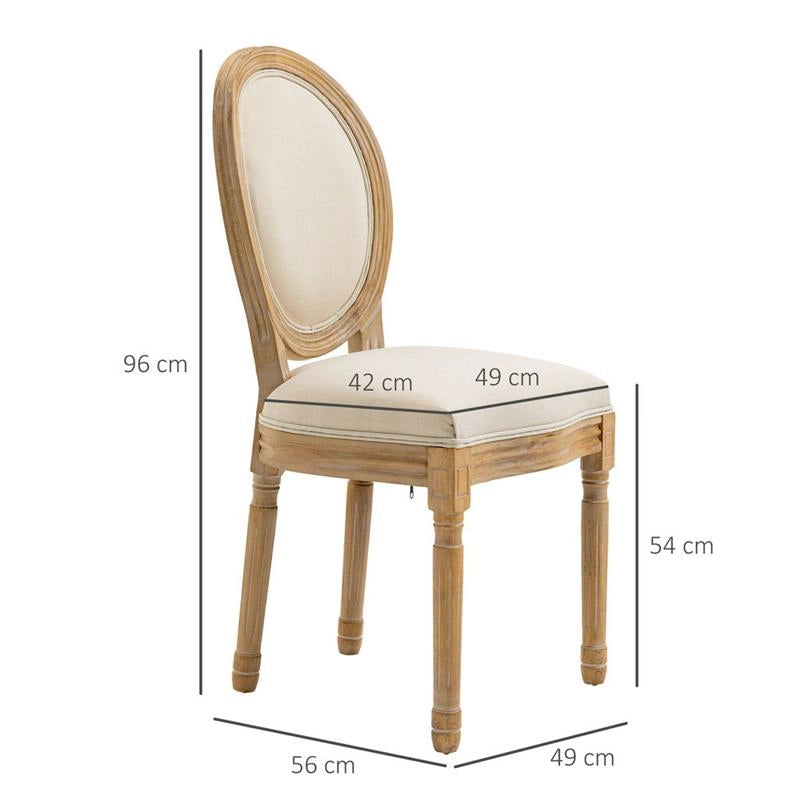 SET 2 SEDIE IMBOTTITE PER SOGGIORNO STILE VINTAGE RETRO IN LEGNO E TESSUTO BIANCO